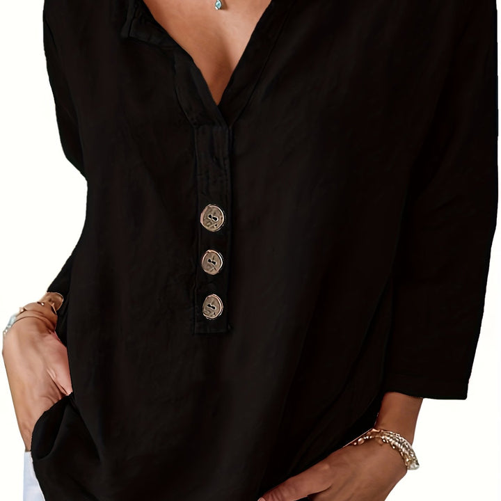 Olivia | Oversized V-Neck Button Blouse