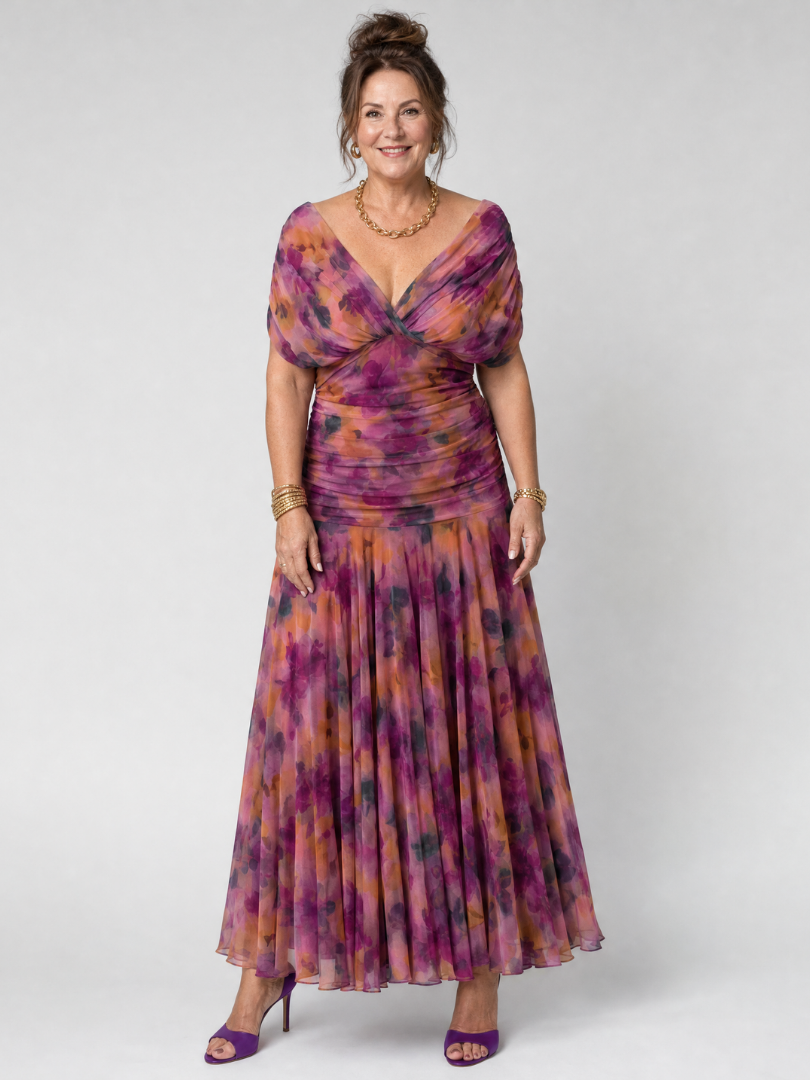 Ava | Elegant Flowing Off Shoulder Midi Dress