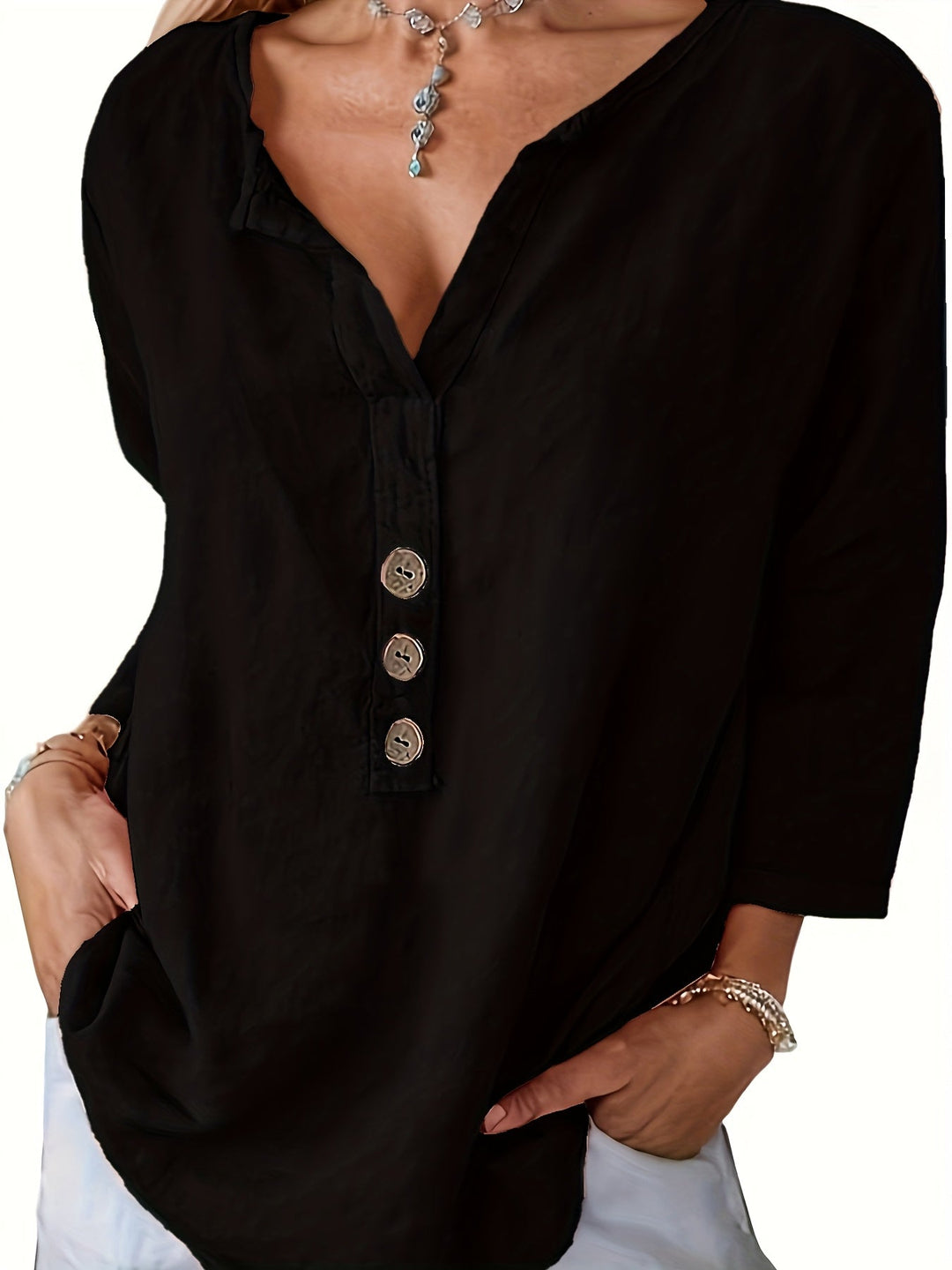 Olivia | Oversized V-Neck Button Blouse