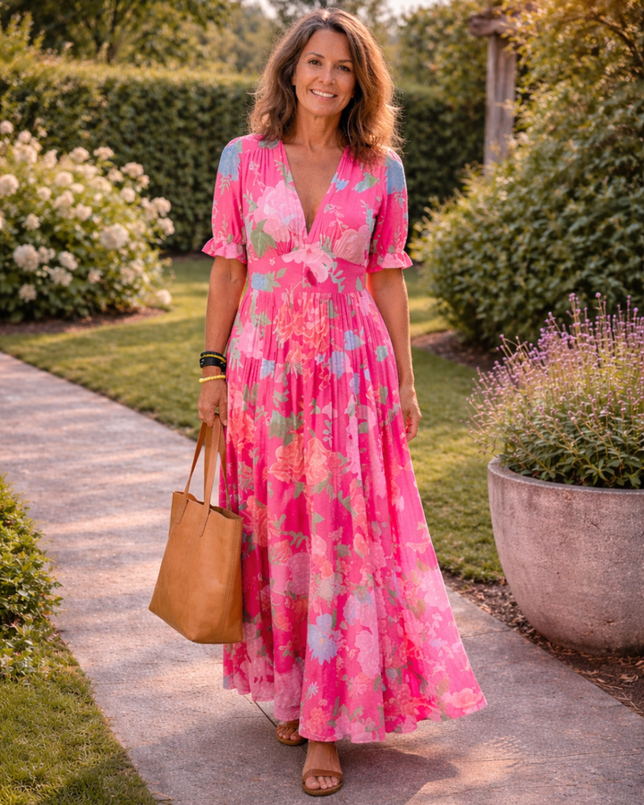 Ione | Sleeveless V-Neck Floral Midi Dress