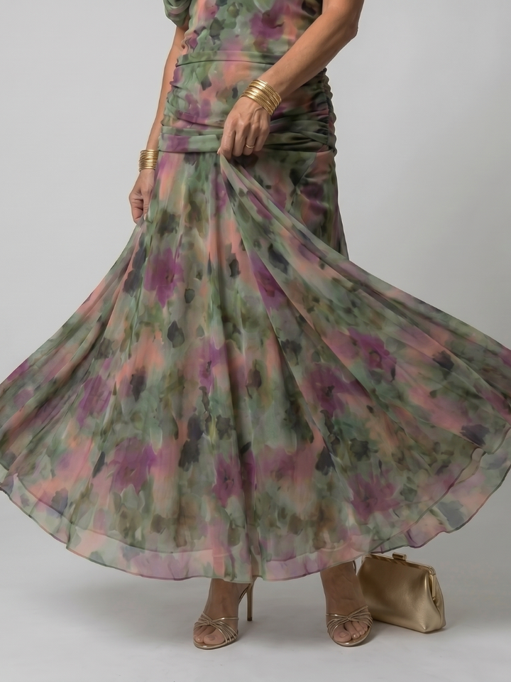 Ava | Elegant Flowing Off Shoulder Midi Dress