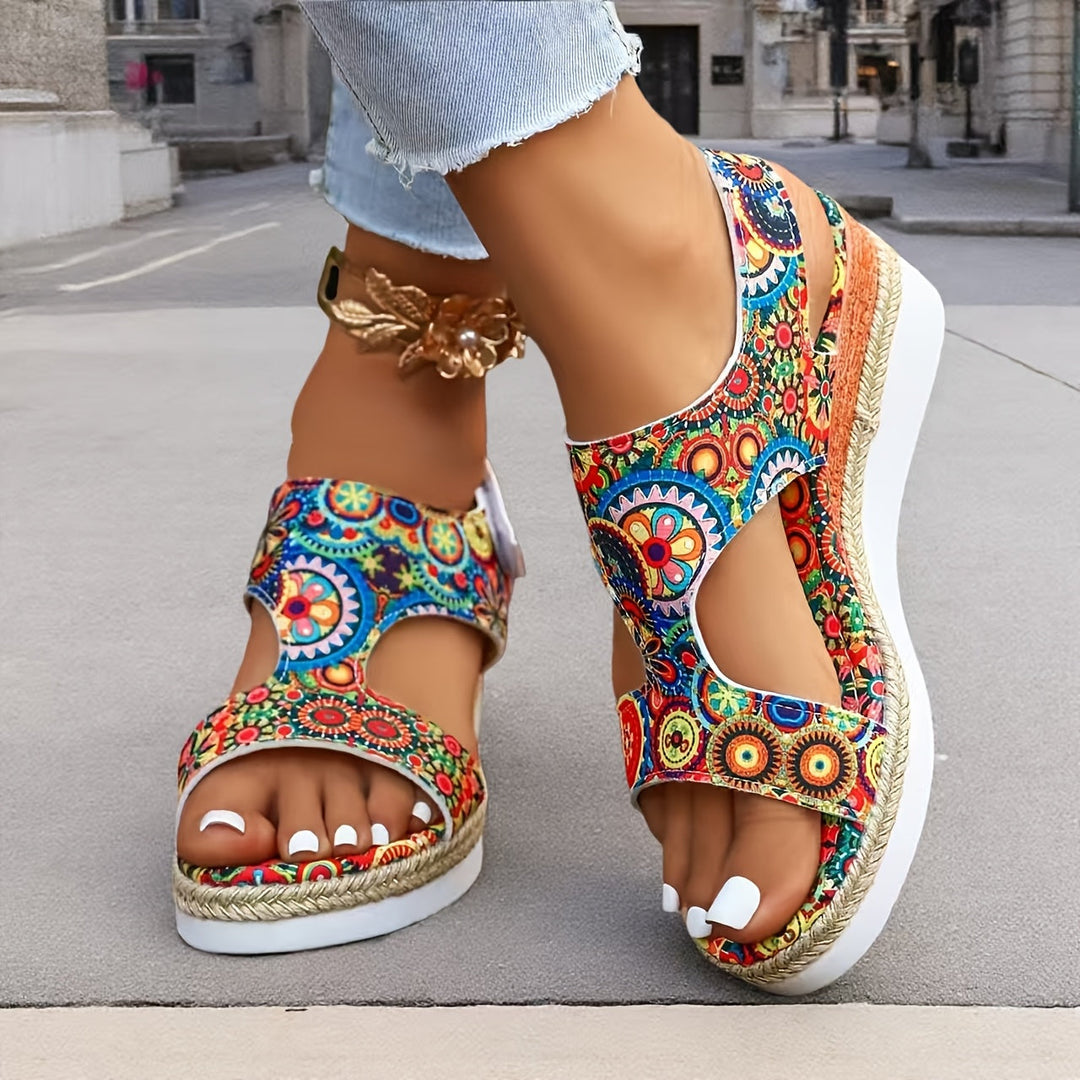 Megan | Floral Platform Wedge Sandals