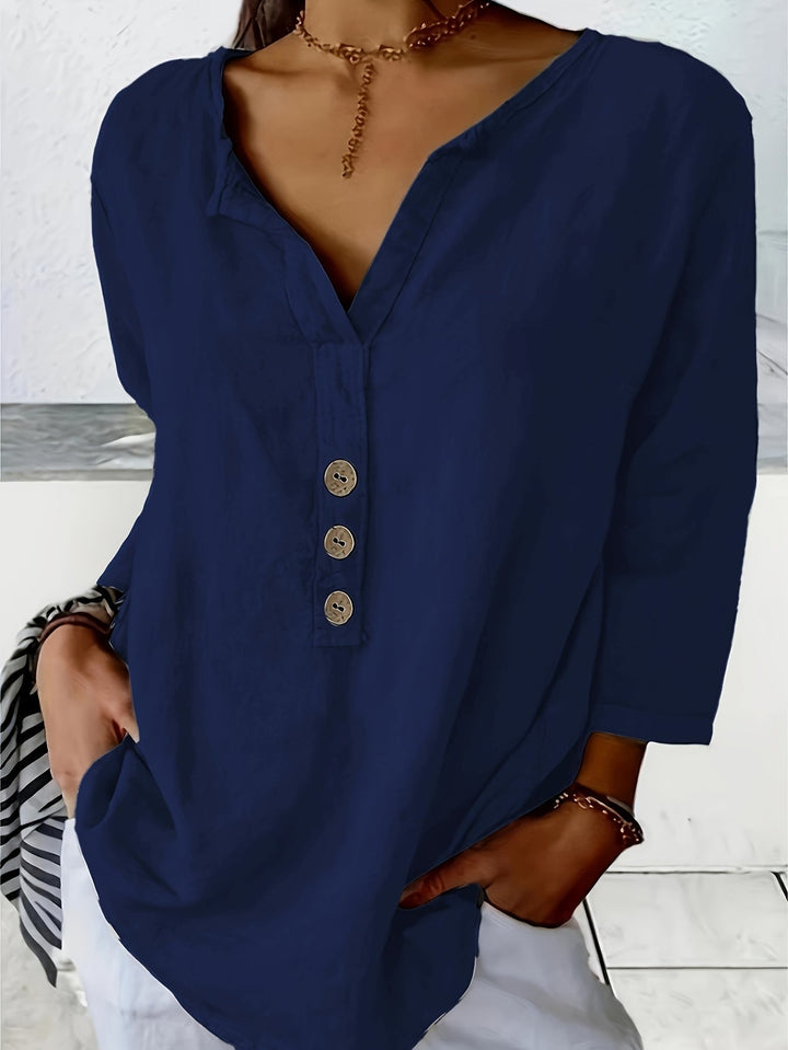 Olivia | Oversized V-Neck Button Blouse