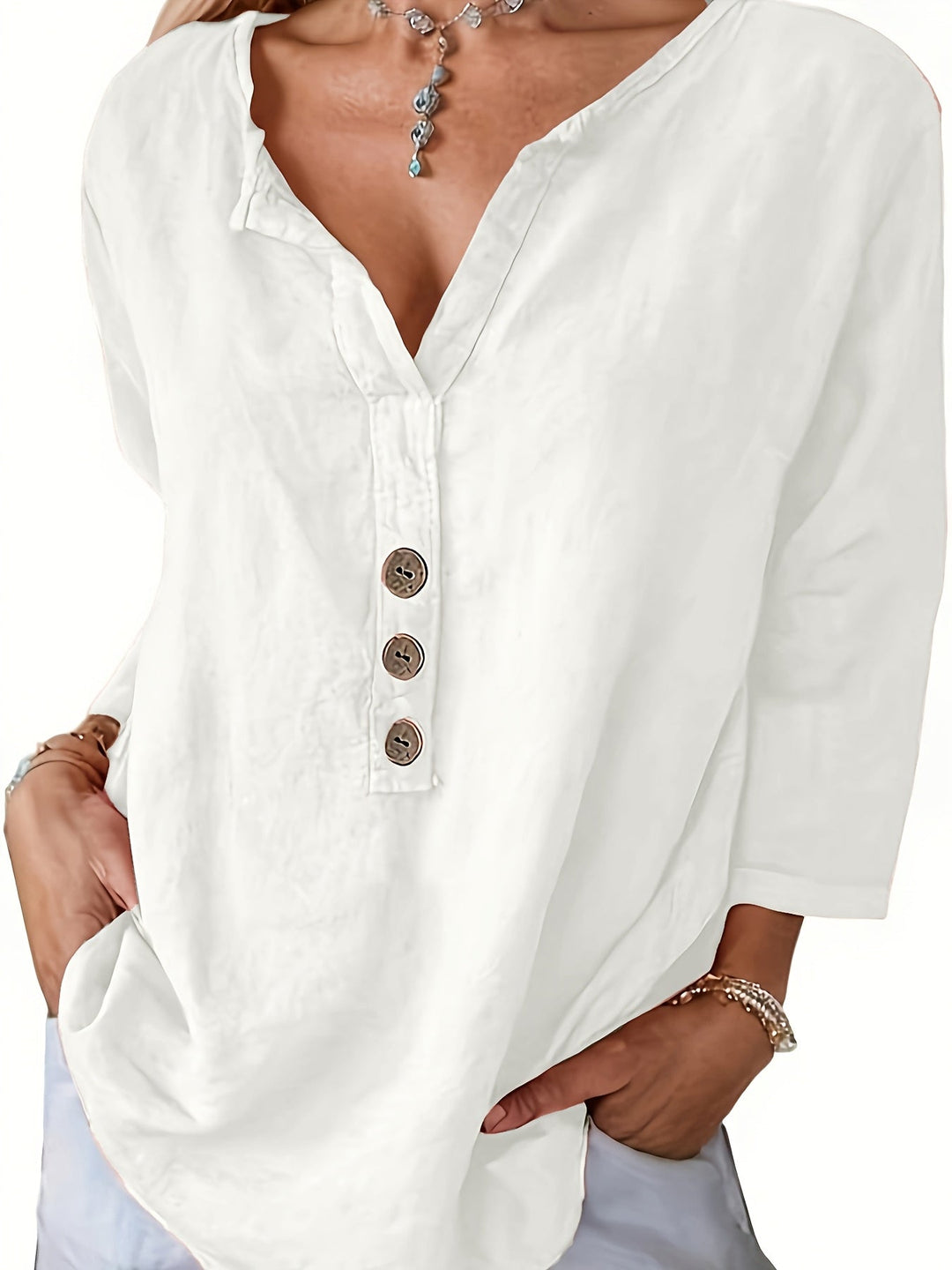 Olivia | Oversized V-Neck Button Blouse