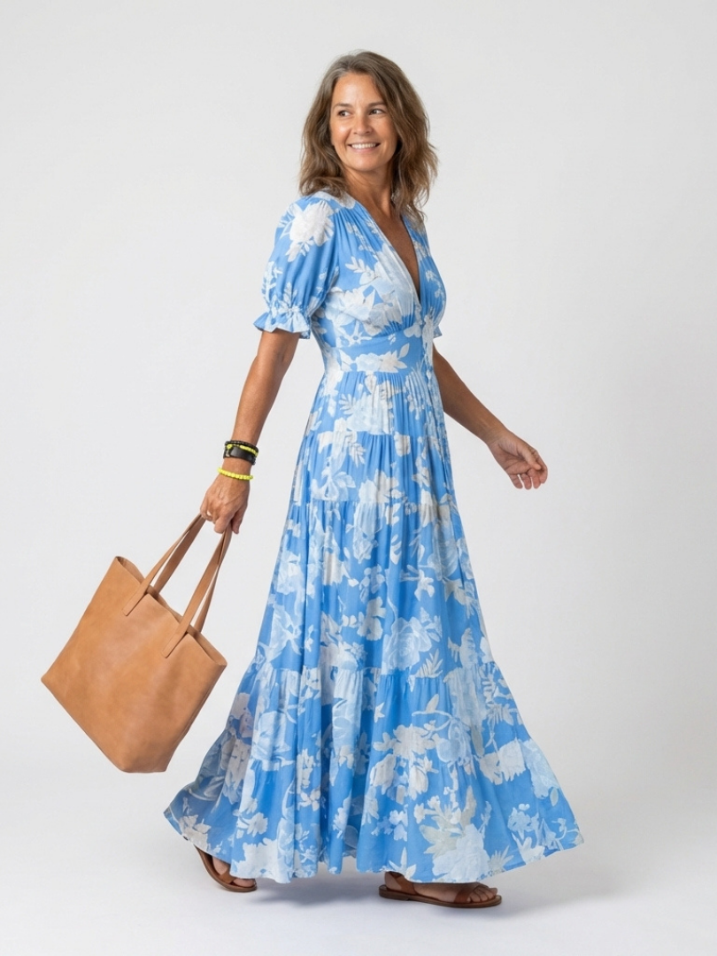 Ione | Sleeveless V-Neck Floral Midi Dress