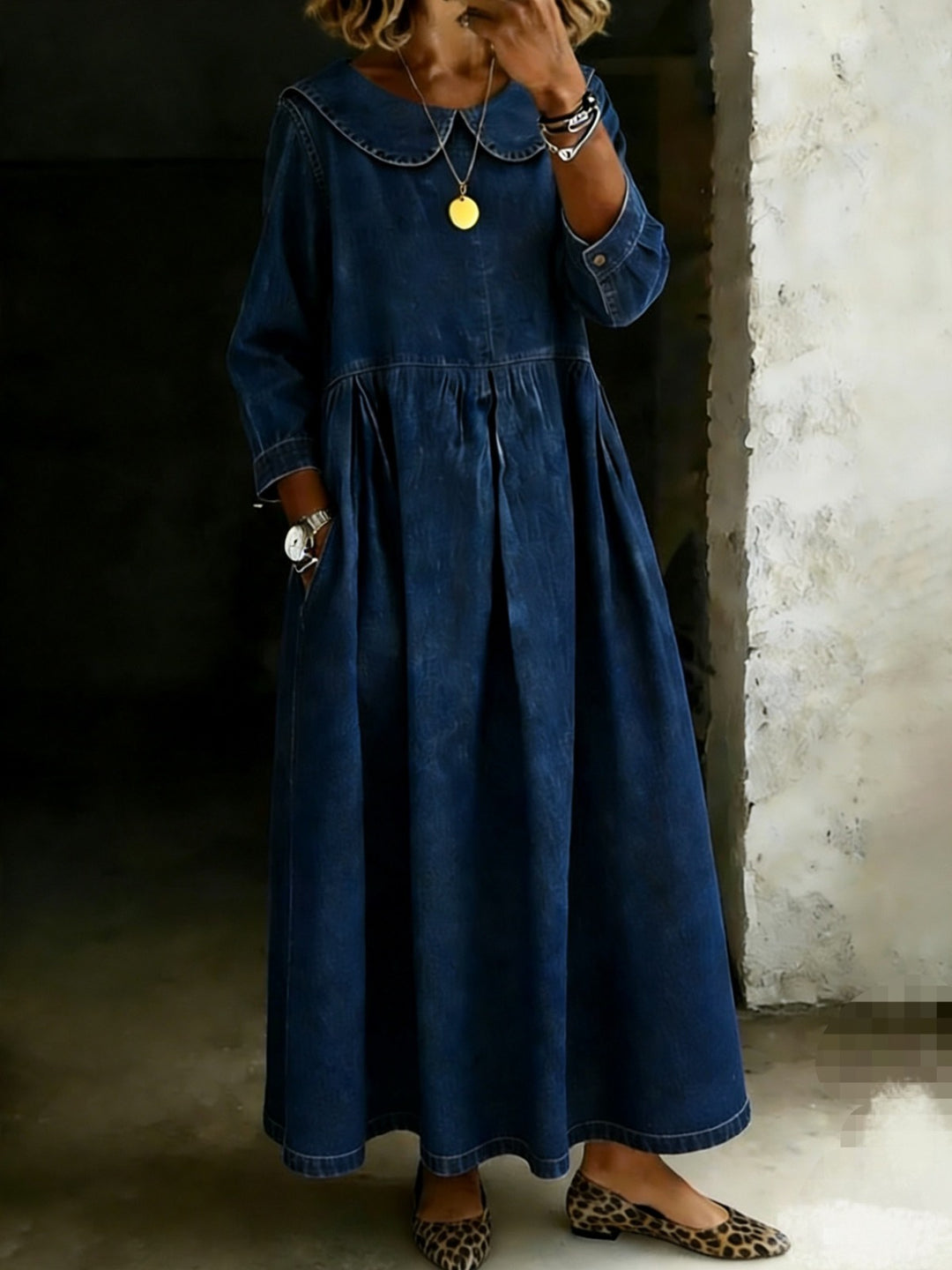 Melissa | Round Neck Long Sleeve Denim Dress