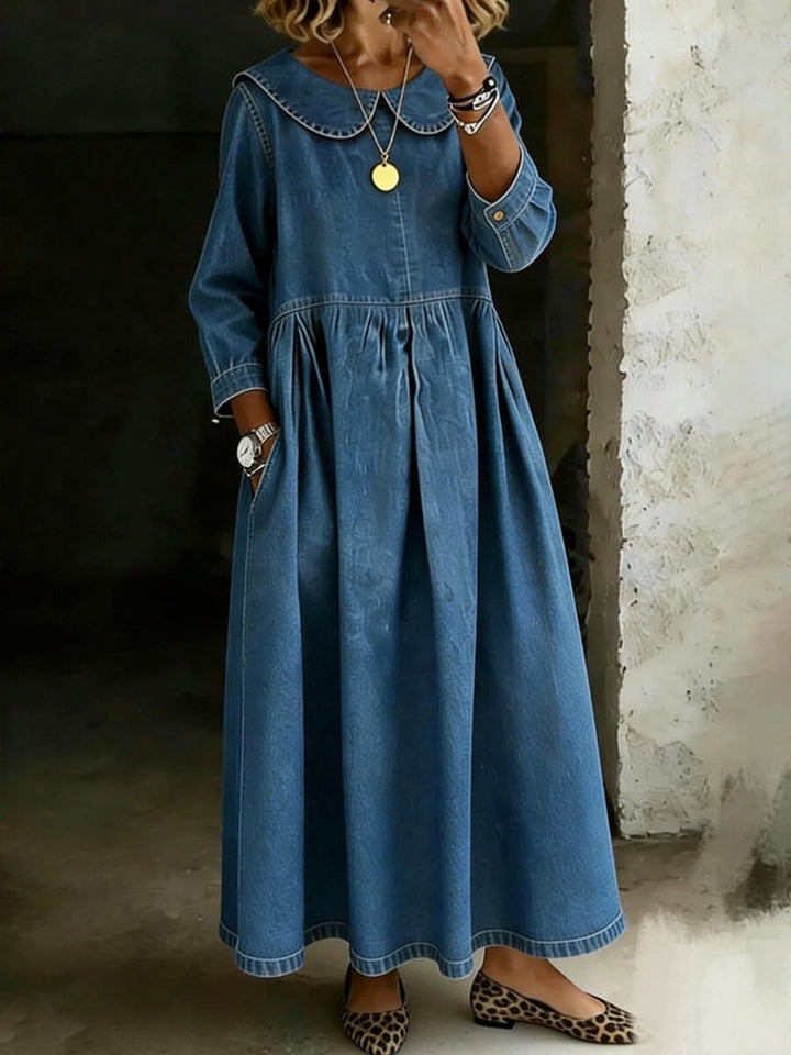 Melissa | Round Neck Long Sleeve Denim Dress
