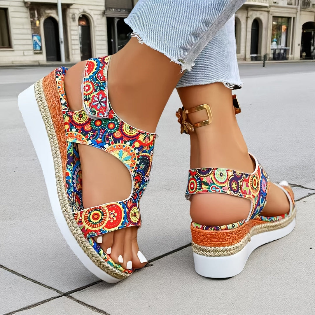 Megan | Floral Platform Wedge Sandals