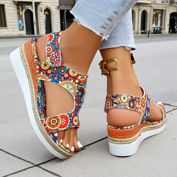 Megan | Floral Platform Wedge Sandals