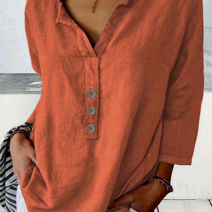 Olivia | Oversized V-Neck Button Blouse
