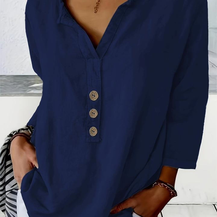 Olivia | Oversized V-Neck Button Blouse