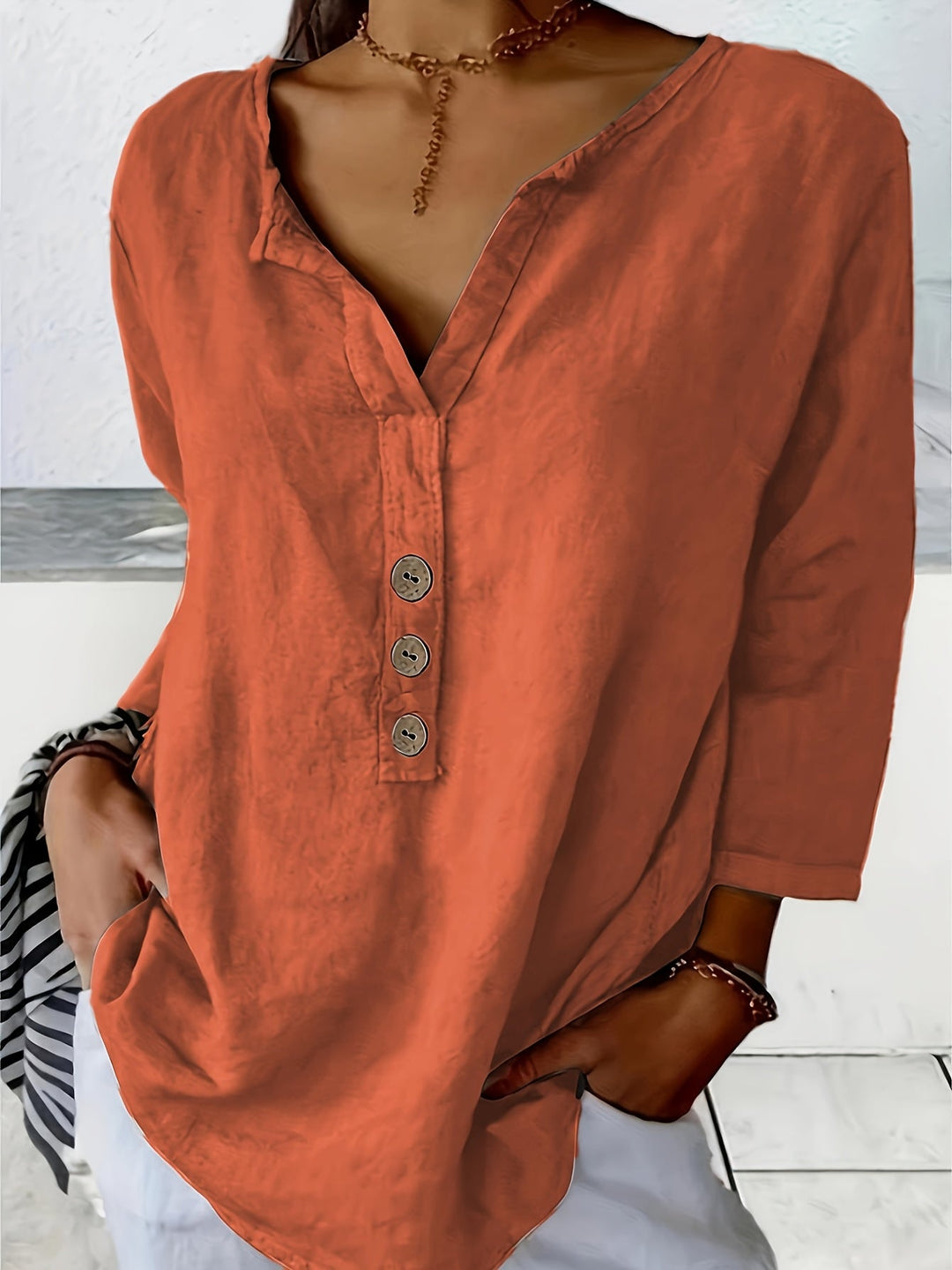 Olivia | Oversized V-Neck Button Blouse