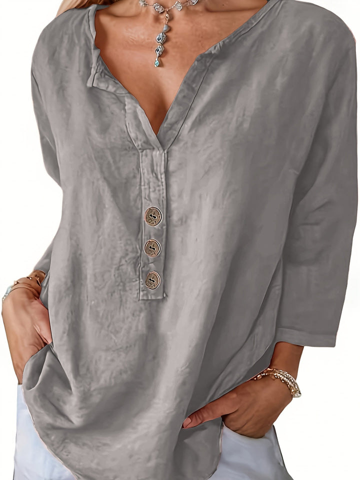 Olivia | Oversized V-Neck Button Blouse
