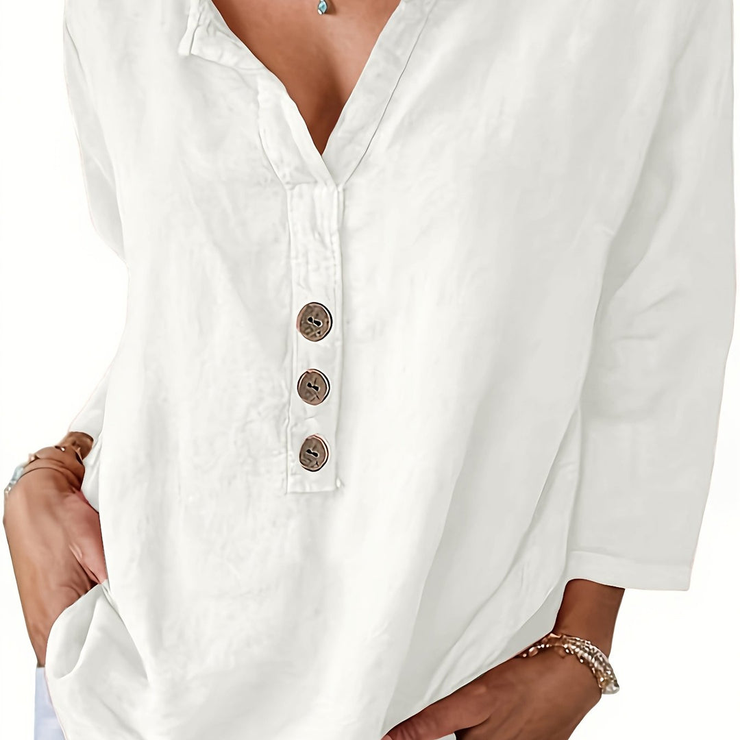 Olivia | Oversized V-Neck Button Blouse