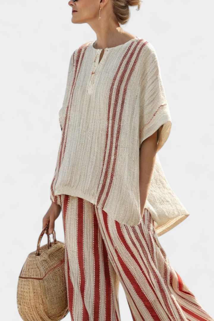 Mirella | Sophisticated Textured Red-Stripe